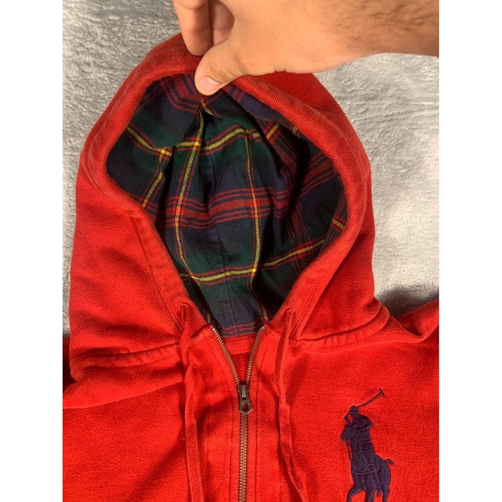 Polo Ralph Lauren Big Pony Hoodie Plaid Hood Red Men Size XL - Picture 5 of 10